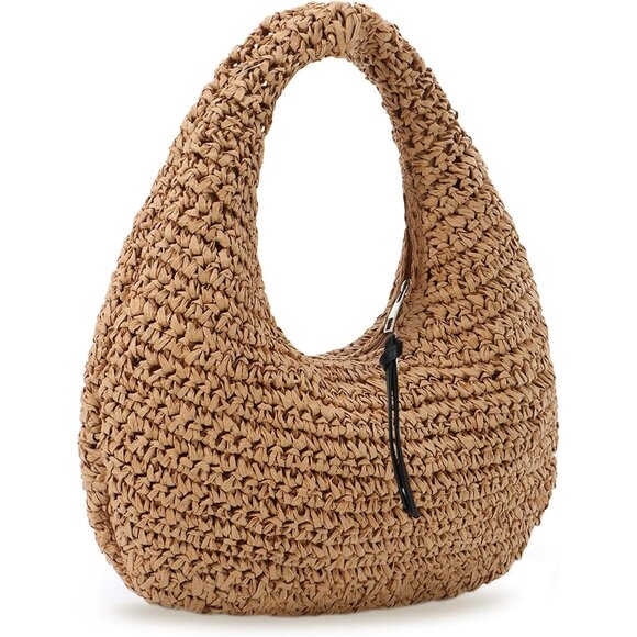 Khaki Woven Straw Handbag for Women Summer Beach Clutch Vacation Bag - Picture 4 of 8